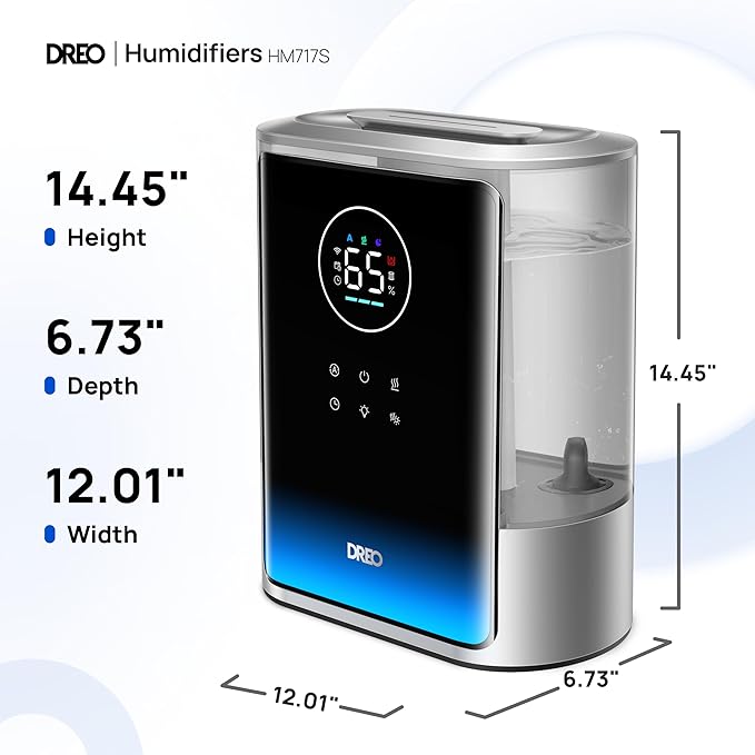 Dreo 8L Smart Humidifier Large Room 600ft², 80H Runtime Supersized Warm and Cool Mist Humidifiers for Bedroom Baby, 28dB Quiet Air Humidifier for Plants Indoor, Home, Whole House, Silver, HM717S