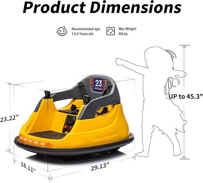 12V Kids Bumper Car, Electric Baby Bumper Car for Toddlers with Remote Control, 3 Speeds - Yellow
