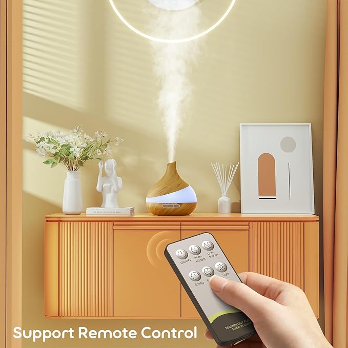 500ML Essential Oil Diffuser: Aroma Diffuser with Remote Control for Hotel Spa Yoga Room - Humidifiers for Bedroom with 14 Colors LED Night Light for Kids/Women Home Relaxation