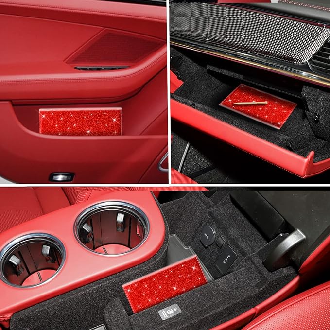TOURSUIT Car Registration and Insurance Card Holder, Vehicle License Document Glove Box Compartment Organizer, Interior Car Accessories for Women Men Teens (Glitter Red)