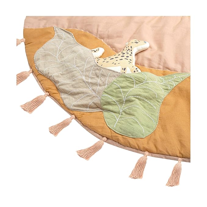 Crane Baby Activity Mat with Interactive Toys, Safari Zoo Themed Tummy Time Floor Mat, 36x36 Quilted Cotton Playmat, Infant Development Toys, Playmats for Newborn