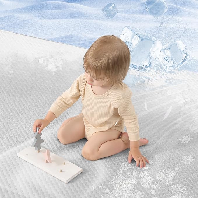 Baby Play Mat for Summer,1.3 Thick Memory Foam Cooling Floor Tummy Time Mat, Soft & Breathable, Non-Slip Rectangular for Toddlers’ Playtime & Rest(Grey,39"x59")