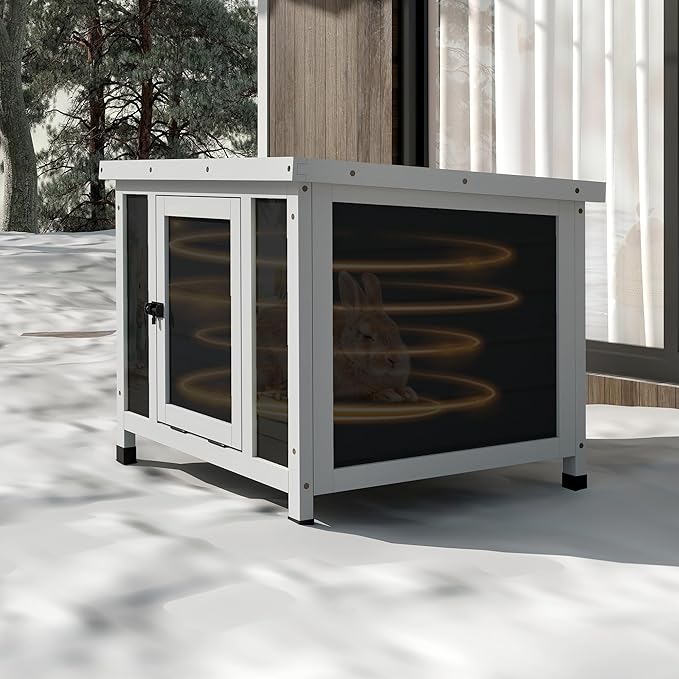 COZIWOW 24inches Insulated Cat House Outdoor Heated Indoor Small Animal House,Rabbit Cage Outdoor,Suitable for Small Cats, Rabbits, with Warm Liner for Winter(Grey with Warm)