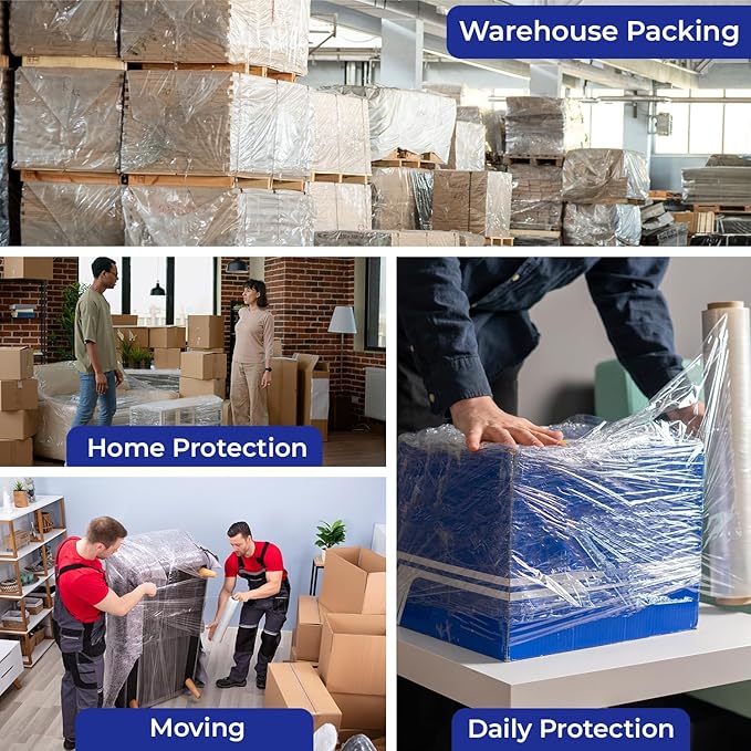 Rosmonde 128 Pack Bulk Plastic Wrap, 18" x 1500 ft Shrink Wrap for High Volume Daily Shipping, 80 Gauge Thick Pallet Wrap for Warehouse & Moving Companies, Bulk Stretch Wrap Roll for Pallet Wrapping
