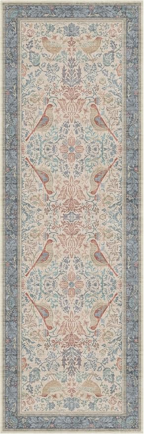 Red Blue Cream Vintage 2x6 Hallway Runner Rug