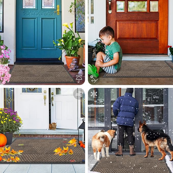Smiry Front Door Mat Outside Entrance, Heavy Duty Sturdy Natural Rubber Doormat
