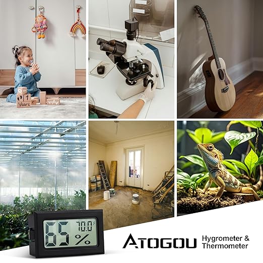 Mini Hygrometer Indoor Humidity Meter, Digital Humidity Gauge Indoor Thermometer (℉) for Home, Office, Reptile, Car, Greenhouse, Lab, Terrarium, Cellar, Humidors A02 Black