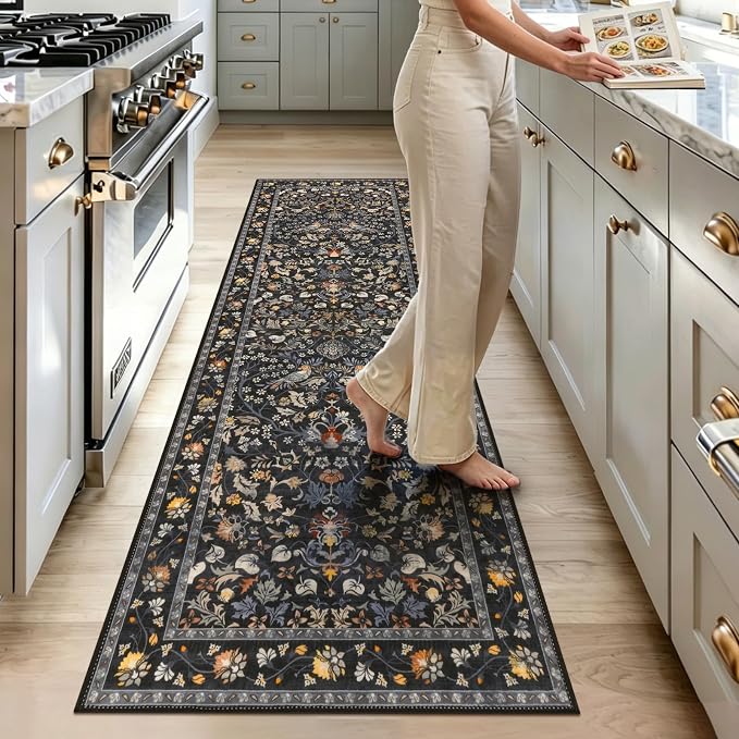 HEBE Washable Hallway Runner Rug 2'x 6' Non Slip Kitchen Rugs Runner, Low Pile