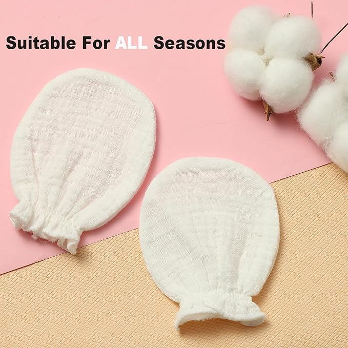 Newborn Mittens No Scratch 100% Cotton Mitts Boy Girl baby mittens 0-6 months 6 Pack