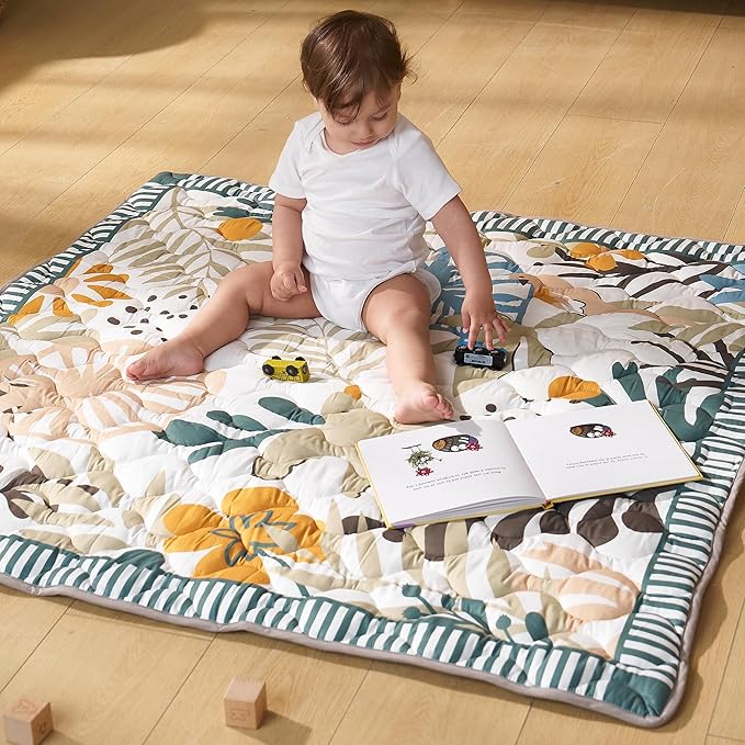 Momcozy Baby Play Mat for Floor, 50x50 Thickened Playpen Mat, Playmate for Baby Tummy Time, Waterproof & Non-Slip, Foldable Outdoor Mat with Carrying Handle, Forest World