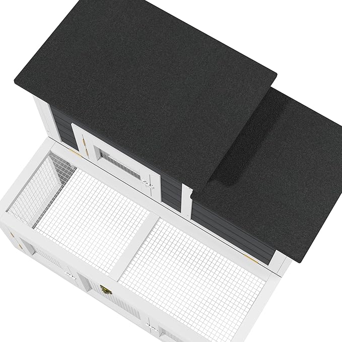 37.8" L Rabbit Hutch Outdoor,UV-Proof Home for Chickens, Ducks,Bunnies & Guinea Pigs,2-Story Pet House Indoor Bunny Hideout with Ventilation Door,Weatherproof Asphalt Roof for Garden Backyard (Grey)