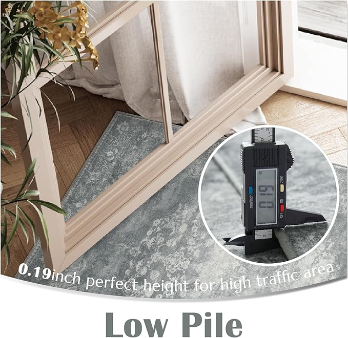 jinchan Vintage Floral 4x6 Area Rugs - Machine Washable Distressed Design Soft Ultra-Thin Low-Pile Non-Slip Carpet for Entryway Kitchen Bedroom Nursery Living Room Dining Room (4x6ft,Grey)