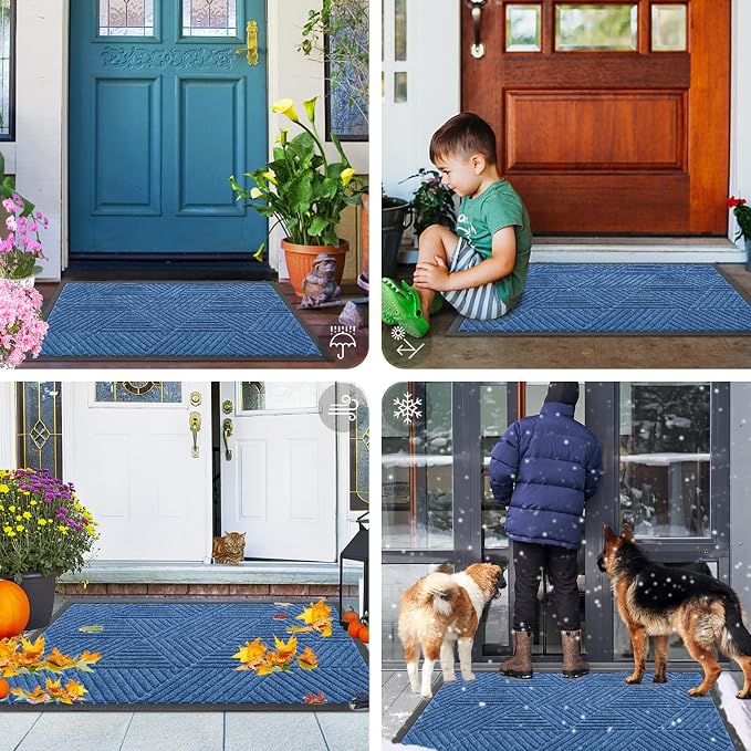 Smiry Front Door Mat Outside Entrance, Heavy Duty Sturdy Natural Rubber Doormat