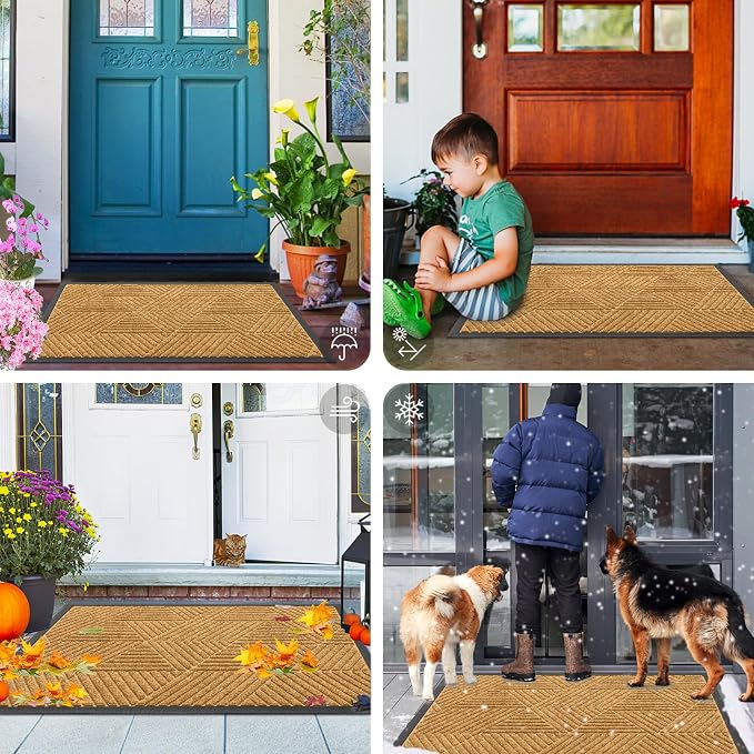 Smiry Front Door Mat Outside Entrance, Heavy Duty Sturdy Natural Rubber Doormat
