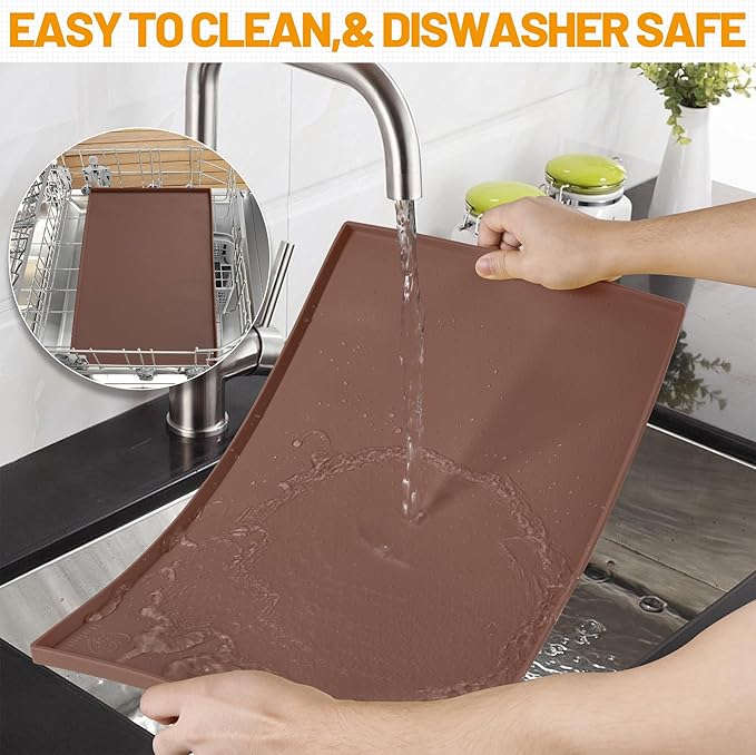 Hubulk Dog Feeding Mat,100% Waterproof Food Grade Silicone Pet Food and Water Bowl Placemat,Dishwasher, High Raised Edge to Prevent Spills,Nonslip Tray to Stop Messes on Floor(24"x16"x0.5", Brown)