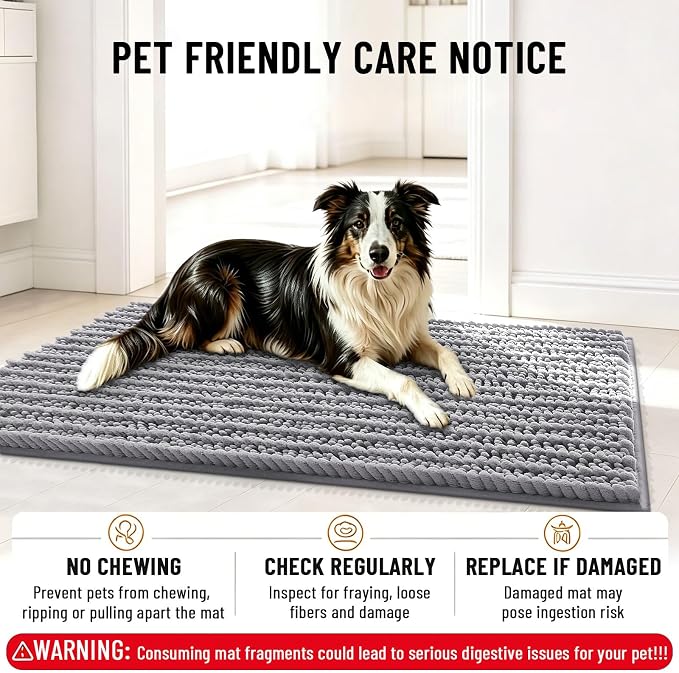 Smiry Dog Door Mat for Muddy Paws 30x20, Absorbent Dirt Trapper, Non-Slip