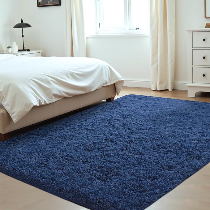 4x6 Area Rug for Living Room: Fluffy Shag Soft Washable Rugs Fuzzy Plush Indoor Carpet for Bedroom Nursery Playroom Dorm Kids Girls Boys Room (Navy Blue, 4'x6')