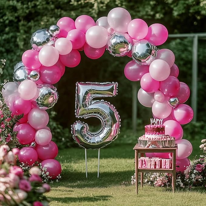 RUBFAC 129pcs Pink Balloons Different Sizes 18 12 10 5 Inches for Garland Arch, Pink Balloons for Valentine's Day Birthday Baby Shower Gender Reveal Wedding Party Decoration