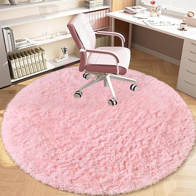 4FT Round Rug for Bedroom: Fluffy Shag Soft Washable Rugs Circle Small Fuzzy Plush Indoor Carpet for Living Room Nursery Playroom Dorm Kids Girls Boys Room (Pink, 4'x4')