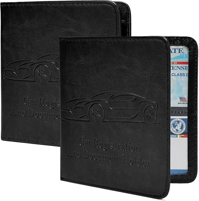 2-Pack Car Registration and Insurance Holder, Car Organization Vehicle Document Organizer with Magnetic Closure for Cards, License in Glove Box, Black