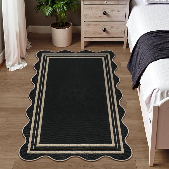 Scalloped Easy Jute 3x5 Outdoor Rug, Washable Rugs