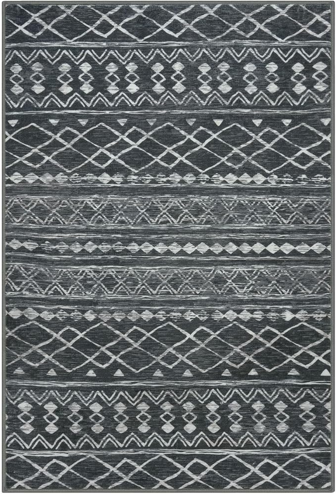 KUTA Washable Non-Slip Rugs for Entryway 2x3, Dark Grey Beige Moroccan Boho