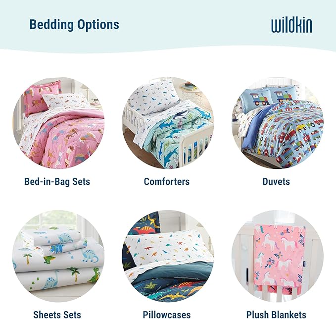 Wildkin Toddler Bed in a Bag – 4-Piece Microfiber Bedding Set with Comforter, Pillowcase & Sheets - Trains, Planes, and Trucks