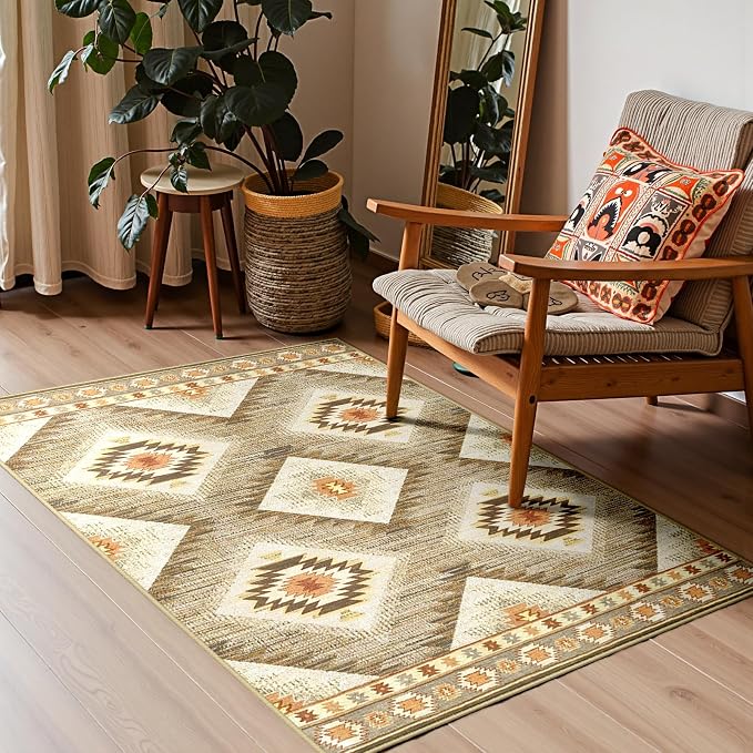 Area Rug 2x3 Rug Machine Washable Non-Slip Low Pile Print Pattern Western Rug