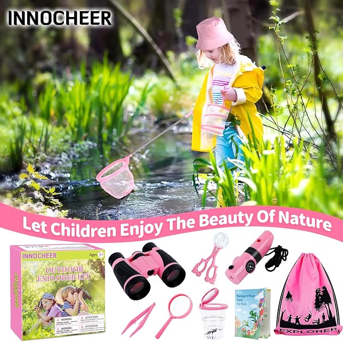 INNOCHEER Toys for Girls Explorer Kit, Bug Catcher Kit for Kids, Birthday Gifts, Summer Toys for 3 4 5 6 7 8+ Year Old Girls, 3 4 5 6 7 8+ Year Old Girl Birthday Gift Kids Outdoor Toys