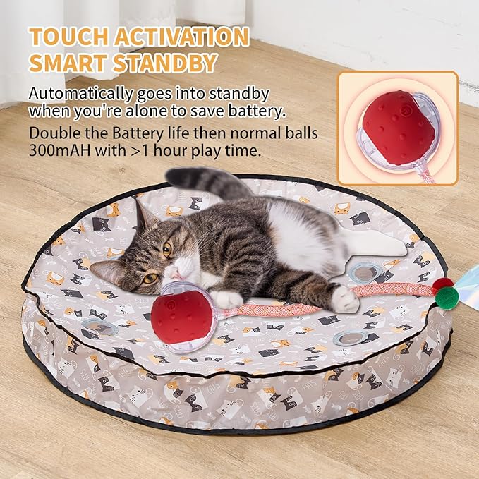 Interactive Cat Toys for Indoor Cats β Moving Ball Cat Play Mat, Interactive Toys for Cats with Rolling Motion for Exercise, Mental Stimulation & Boredom Relief, Rolling Ball in 28" Playing Mat