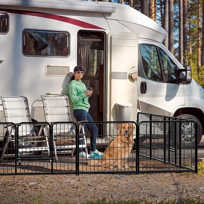 DUMOS Dog Playpen Indoor, Metal 32 Inch 8 Panels Foldable Pet Fence with Door, Outdoor Small Medium Large Dog Puppy Portable Exercise Play Pen for RV Camping, Trips, Play Yard