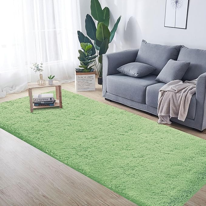2x6 Runner Rug for Bedroom: Fluffy Shag Soft Washable Rugs Small Fuzzy Plush Indoor Carpet for Hallway Bedside Dorm Kids Girls Boys Room (Sage Green, 2'x6')