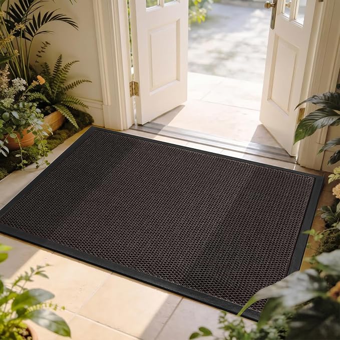 Front Door Mat, Heavy Duty Non-Slip Rubber Dirt Trapper, Quick-Dry Low-Profile