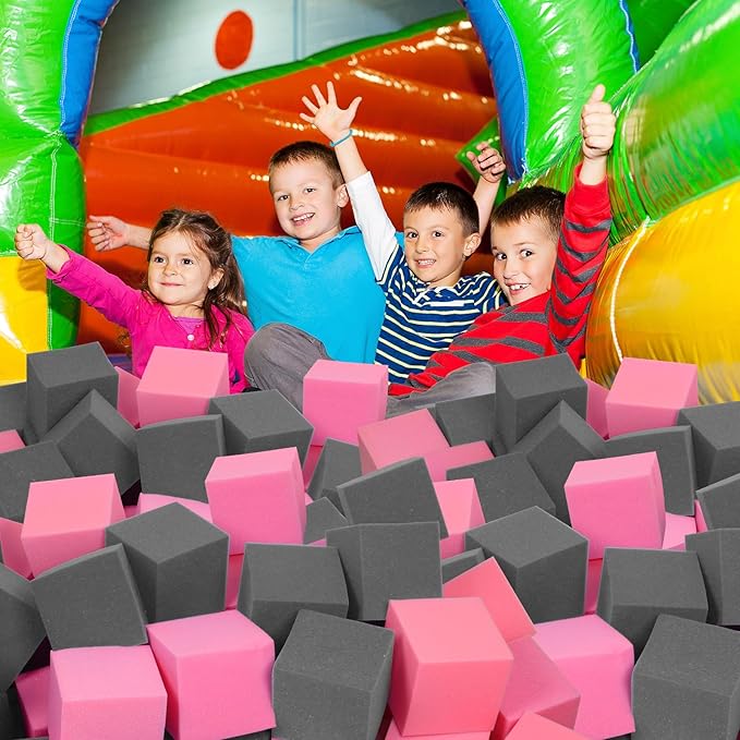 Foam Pit Cubes, 24 PCS 5 Inches Gymnastics Foam Blocks Trampoline Blocks, Multi-Sport Protective Padding for Gymnastics, Trampoline, Parkour, Skate Parks & BMX - Dark Grey & Pink