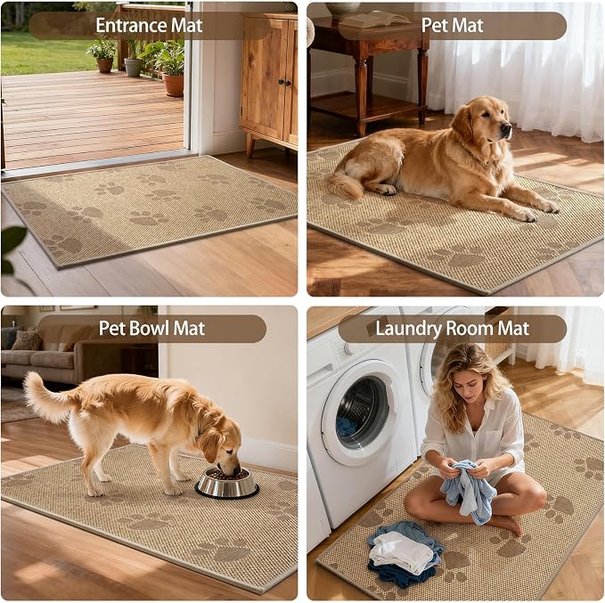 YDKGL Door Mat Indoor Entrance 17"x30", 0.16" Thin Paw Print Low Pile Doormat
