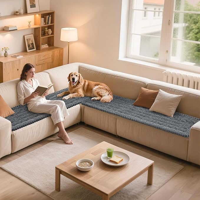 Non Slip Fuzzy Pet Couch Covers for Dog, Washable Couch Cushion Covers for Dogs