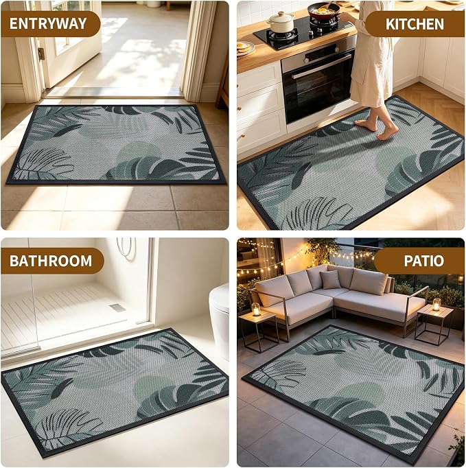 Front Door Mat, Heavy Duty Non-Slip Rubber Dirt Trapper, Quick-Dry Low-Profile