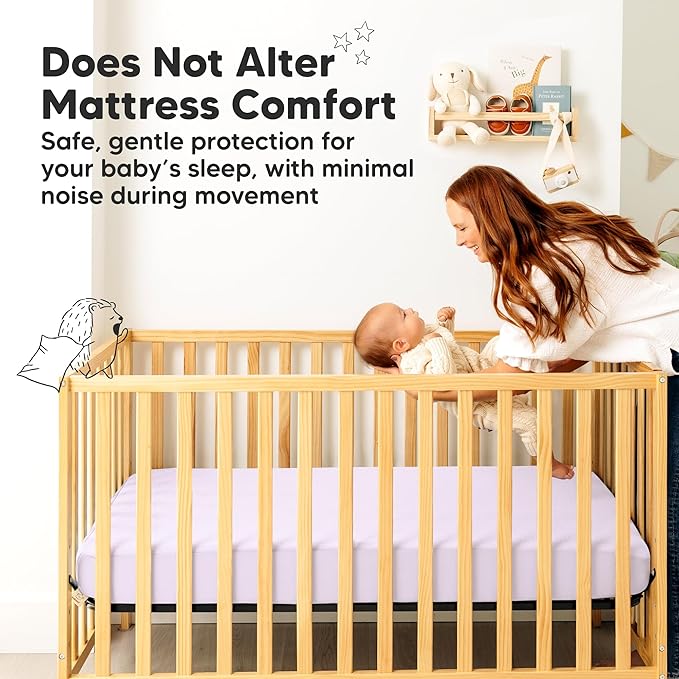 Waterproof Crib Mattress Protector Cover Fitted - 2-Pack Quiet Baby Crib Mattress Pad Sheets, 52" x 28" Soft Quilted Cotton Baby Sheet, Machine Washable, Easy Fit, Durable (Lilac/Quin)