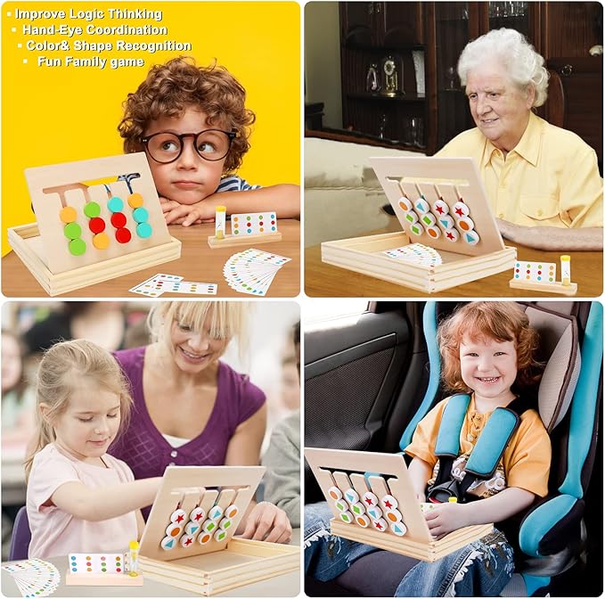 Montessori Preschool Learning Toys for Kids: Wooden Slide Puzzle Board Toys Color Shape Sorting Matching Brain Teasers Education Logic Game Gift for 3 4 5 6 7 Years Old Toddlers Child Boys Girls