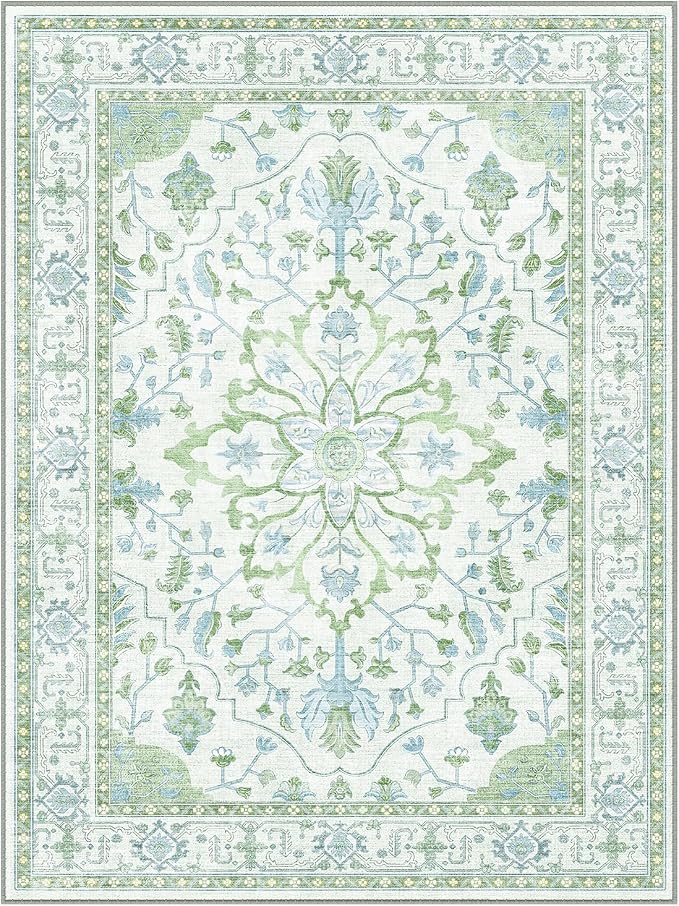 RELEANY Area Rugs Square 4ft Washable Non-Slip, Floral Vintage Distress