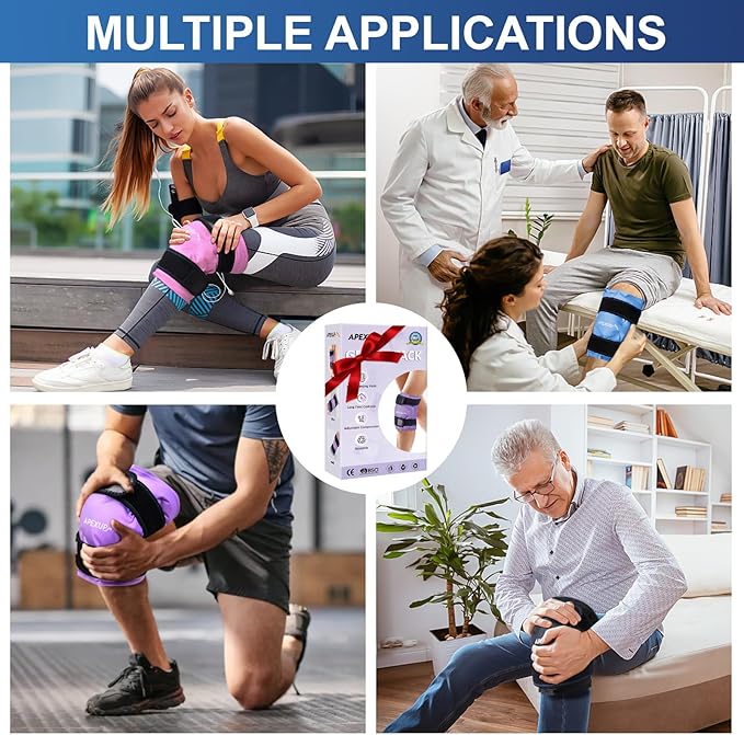 APEXUP Ice Pack for Knee Pain Relief, Large Reusable Wrap After Surgery, Flexible Gel Cold Pack for Injuries, Pain Relief for Back, Shoulder, Elbow, Ankle and Leg (Blue, XXL, 2PK)