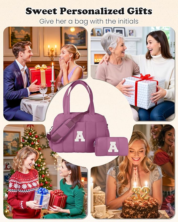 Duffle Bag with Initial, Spend The Night Bags for Women,Overnight Bag with Wet Pocket,Gifts for Friends-Lightweight Travel Bags Personalized Gym Tote with Makeup Pouch