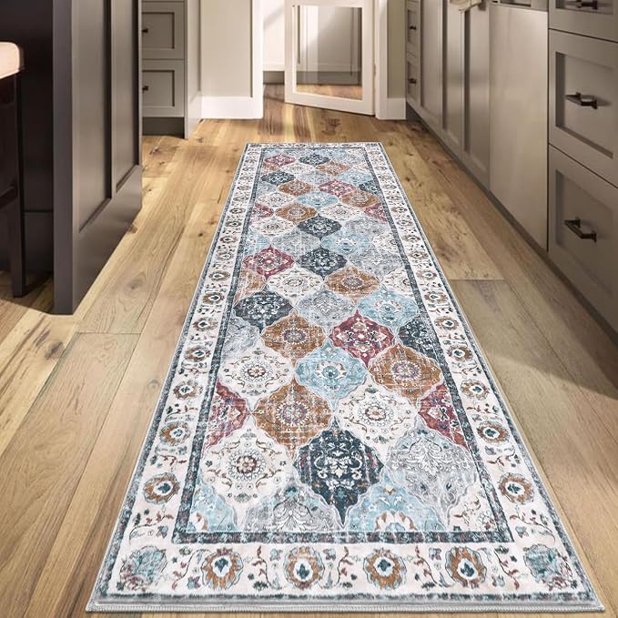 HEBE Hallway Runner Rug 2'8"x8' Washable Vintage Distressed Area Rugs Non Slip