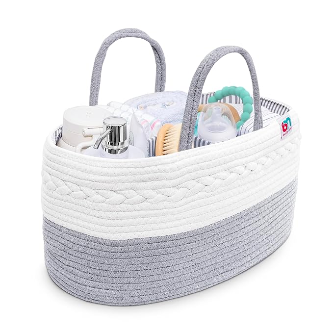 Rope Diaper Caddy - Storage for Baby and Toddler Items - Portable Cotton Organizer Easily Holds Diapers, Wipes, Clothing - Useful for Nursery, Bedroom (Gray, Extra Large)