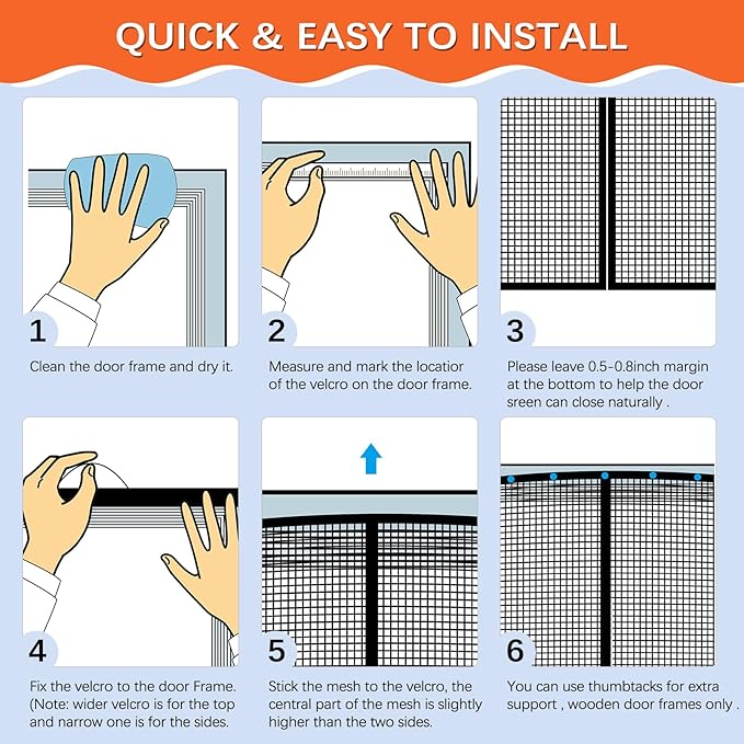 Fiberglass Magnetic Screen Door Fit Door Size 40 x 83 in- Heavy Duty Fiberglass Screen Door Mesh for Interior Door, Patio and Sliding Doors - Door Screen Magnetic Closure Let Fresh Air in