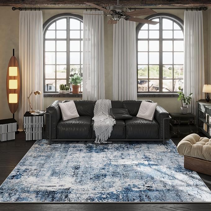 Rugcomf 4x6 Rug Washable Boho Soft Area Rug Abstract Pattern Non-Slip Faux Wool