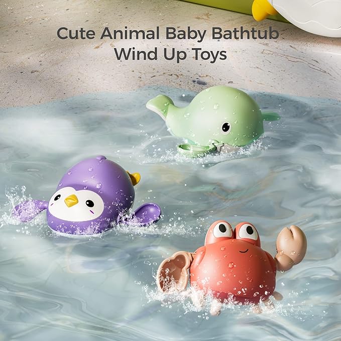TUMAMA Baby Bath Toy,Bath Bubble Maker Machine with Music,3 Wind-Up Bathtub Toys,Crab Shower Water Toy for Toddlers Kids Boys Grils,4 Pieces