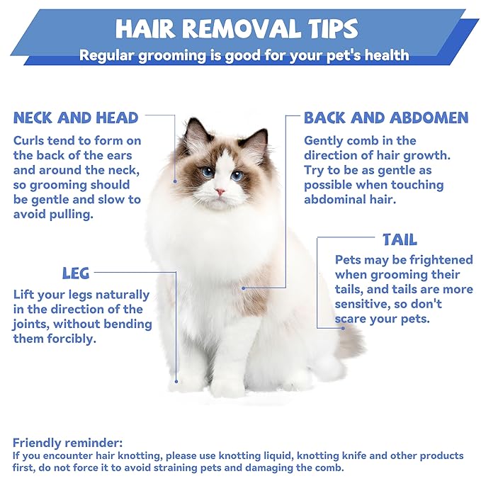 8.5 Inch Upgrade Blue Professional Pet Comb,Dual-Tooth Grooming Comb Anti-Static Smooth Rounded Corners Prevent Friction Breakage and Irritation,Removing Excess Hair for Long-Haired Cats and Dog