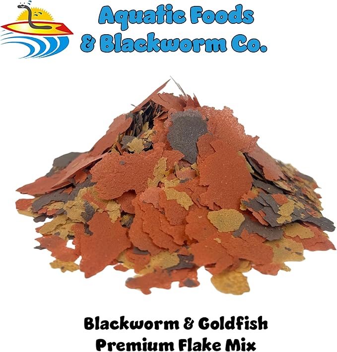 Aquatic Foods Inc. Flakes - 45% California Blackworm & Goldfish Flake Mix for Aquarium Goldfish, Koi Fish & Pond Goldfish, All Pond Fish - Premium AF Flakes - 1-lbs