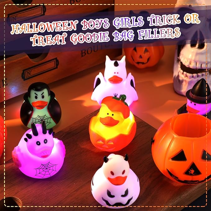 Halloween Rubber Duckies in Bulk Glow in The Dark Rubber Ducks Light up Halloween Mini Duckies Bath Toys for Halloween Party Favor Decor Pool Bathtub Baby Shower Toy Gifts for Kids(12)